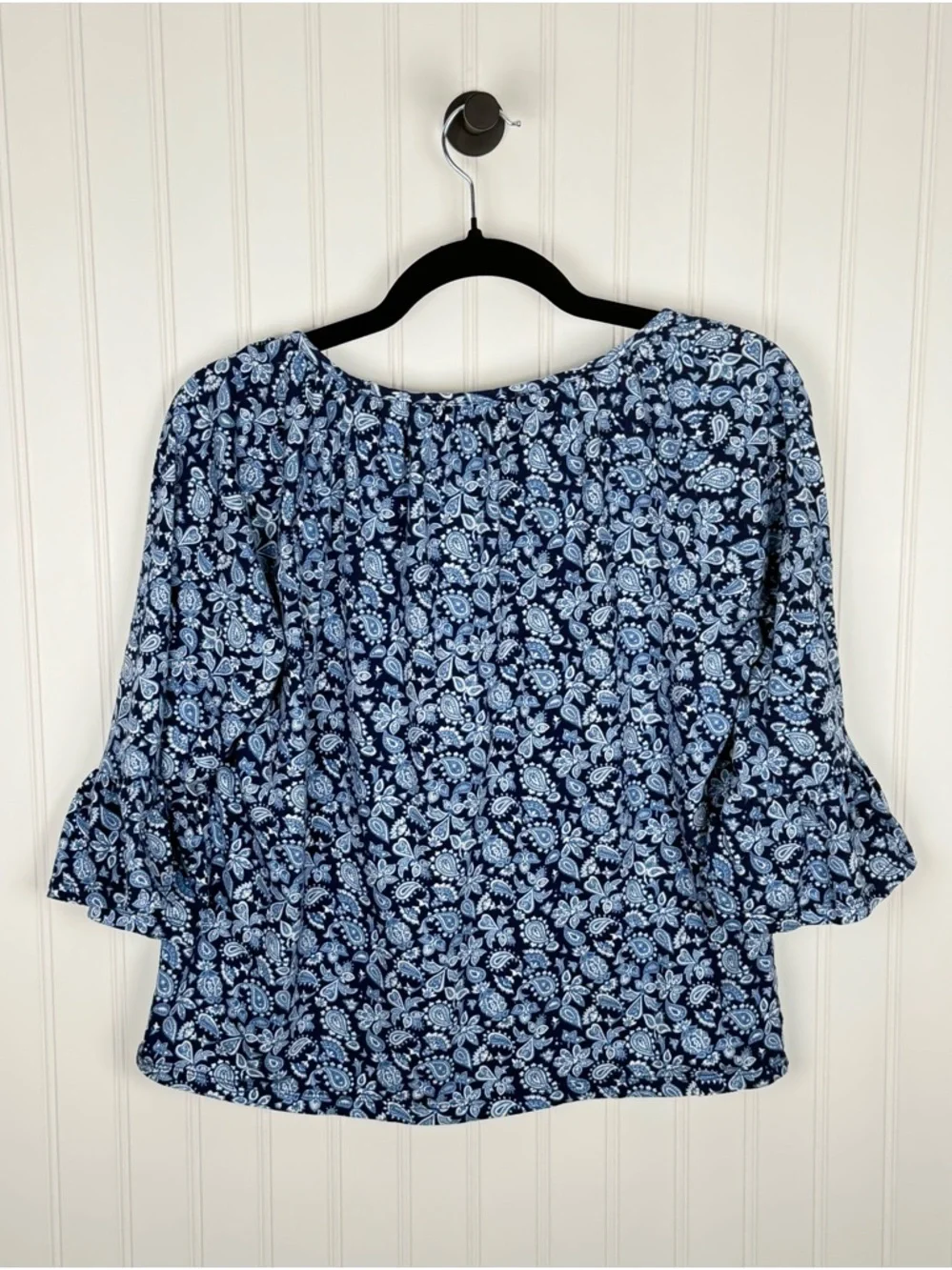 Michael Kors Blue Paisley Floral Bell Sleeve Blouse Top Medium - Picture 2 of 6